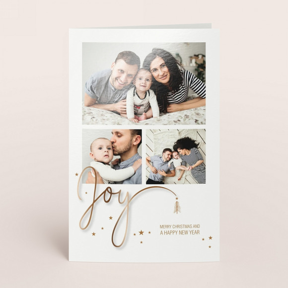 MIJN ONTWERP Dubbele kerstkaart 'Joy' met foto's en sterren 1Size