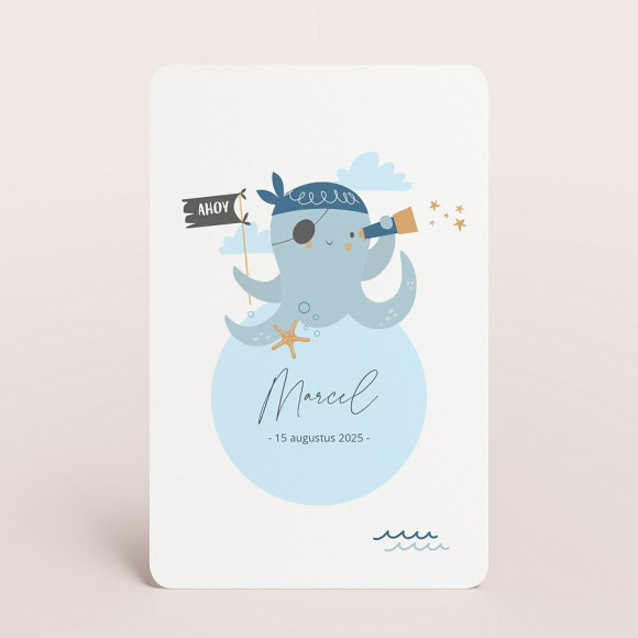 MIJN ONTWERP Geboortekaartje zee met schattige octopus blauw 1Size