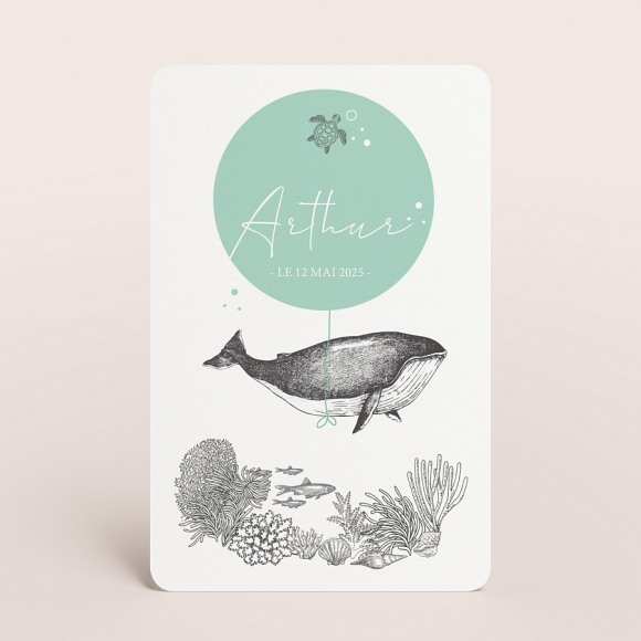 MIJN ONTWERP Faire part naissance baleine et coraux 1Size