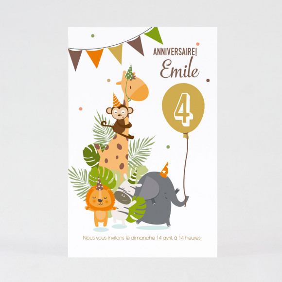 MA CRÉATION Invitation anniversaire animaux de la jungle Non applicable 1Size