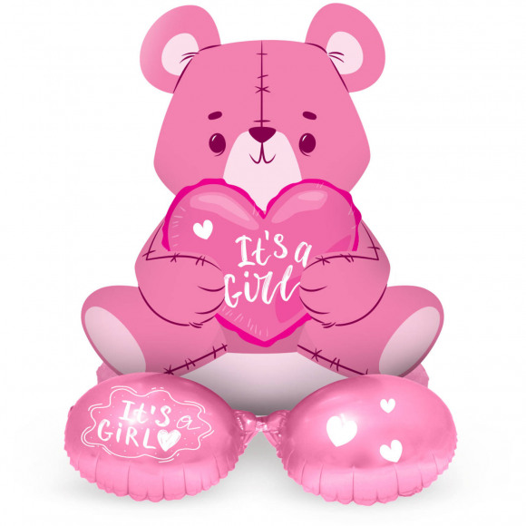 AVA essentials Folieballon "It's A Girl Roze Beer Met Basis 61cm