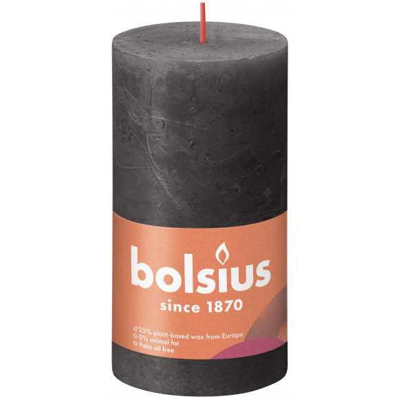 BOLSIUS  Cilinderkaars Rustiek Stormy Grey Grijs H 130mm Ø 68mm 60u Zwart/Grijs