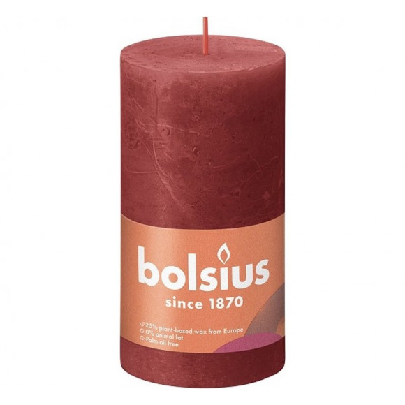 BOLSIUS Bougie Cylindre Rustique Delicate Red H 13cm Ø 6,8cm 60h Rouge