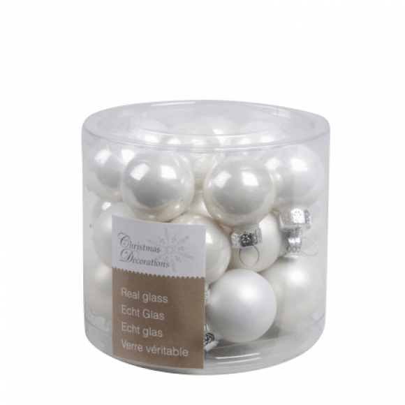 AVA selection Boule De Noël Blanc Hiver Brillant Et Mat Ø 2,5cm Verre 24 Pièces Blanc