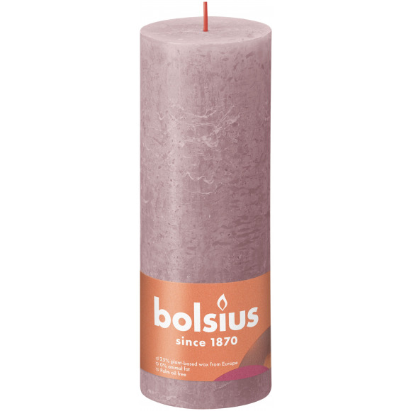 BOLSIUS Bougie Cylindre Rustique Ash Rose H 19cm Ø 6,8cm 85h Violet/rose