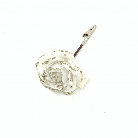 AVA selection Rose Sur Clip Blanc Ø 8cm Paillettes Blanc