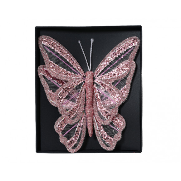 AVA selection Vlinder Op Clip Poederroze Met Glitters 14x12cm 2 Stuks