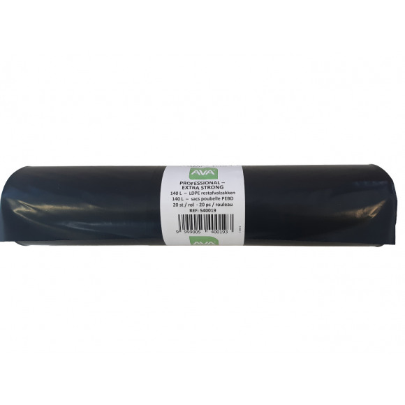 AVA selection Sac Poubelle 140L 125x80cm Noir 60µ 20 Pièces Noir