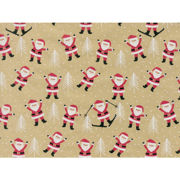 ROTOLUX Papier Cadeau Santa On Skis 50cm x 4m 65g/m² Kraft Brun