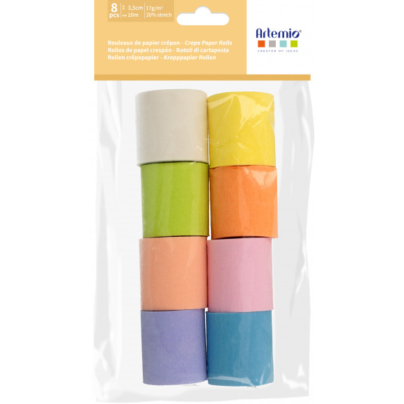 ARTEMIO Crêpepapier Pastelkleuren 10m x 3,5cm 8 Stuks