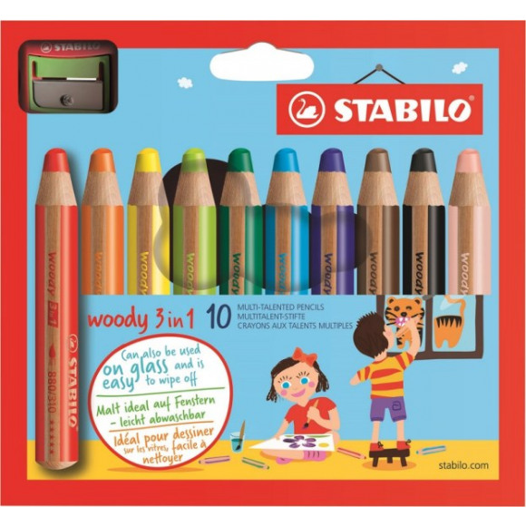 STABILO  Woody 3 En 1 + Taille-Crayon 10 Pièces