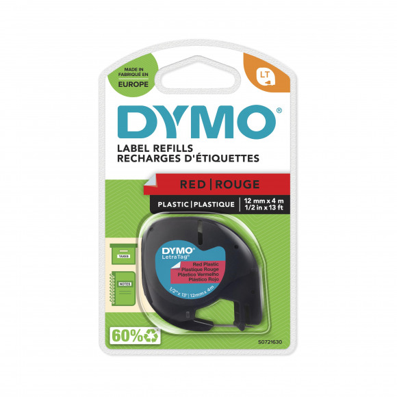 DYMO LT Tape Plastique Rouge 12mm x 4m 91203 Rouge