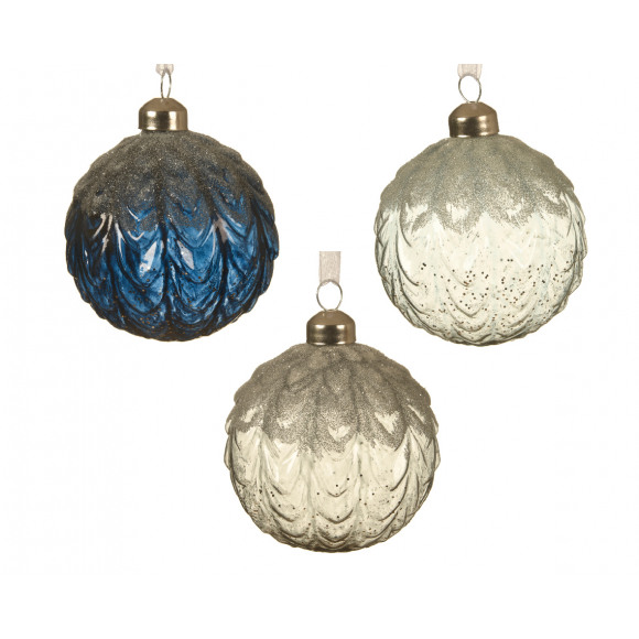 AVA selection Boule De Noël Bleu Brumeux/Argent/Bleu Nuit Ø 8cm Verre 2 Pièces Plusieurs