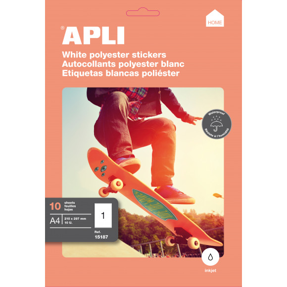 APLI Stickervel Polyester Wit A4 Inkjet Waterproof 10 Vellen Wit
