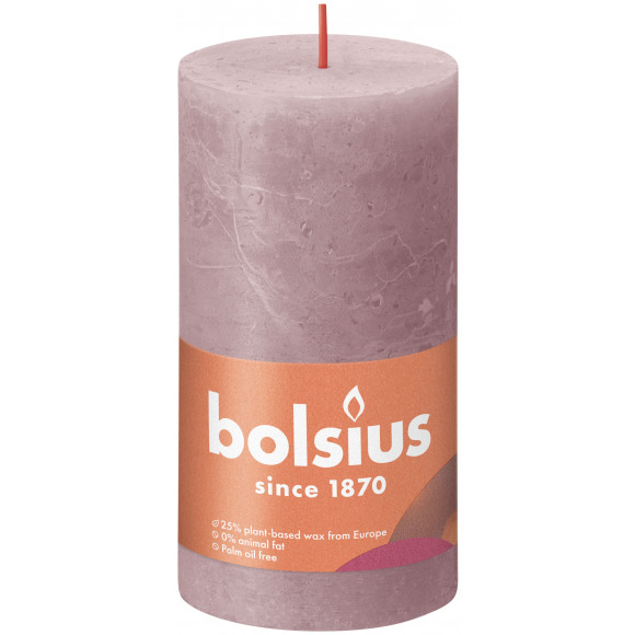 BOLSIUS Bougie Cylindre Rustique Ash Rose H 13cm Ø 6,8cm 60h Violet/rose