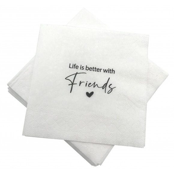 MAILBOX Serviettes "Life Is Better WIth Friends" Blanc 25x25cm 2 Plis 15 Pièces