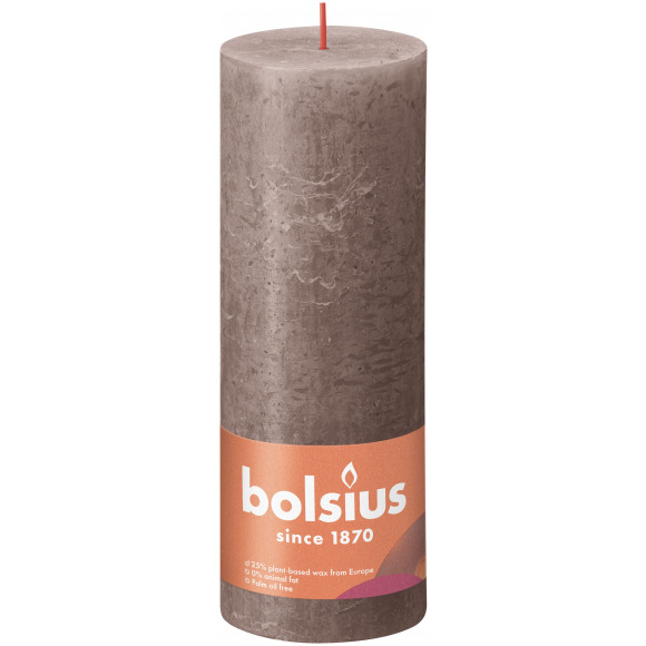 BOLSIUS Bougie Cylindre Rustique Rustic Taupe H 19cm Ø 6,8cm 85h Noir/gris