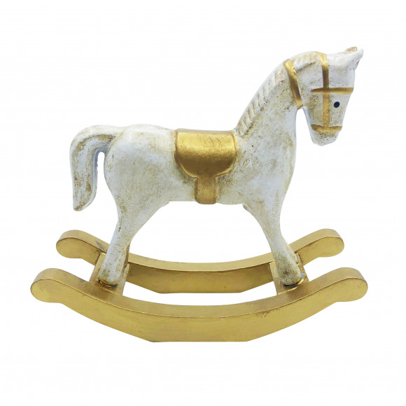 AVA selection Cheval À Bascule Bois 26,5x6,5x22cm Or/Blanc Antique