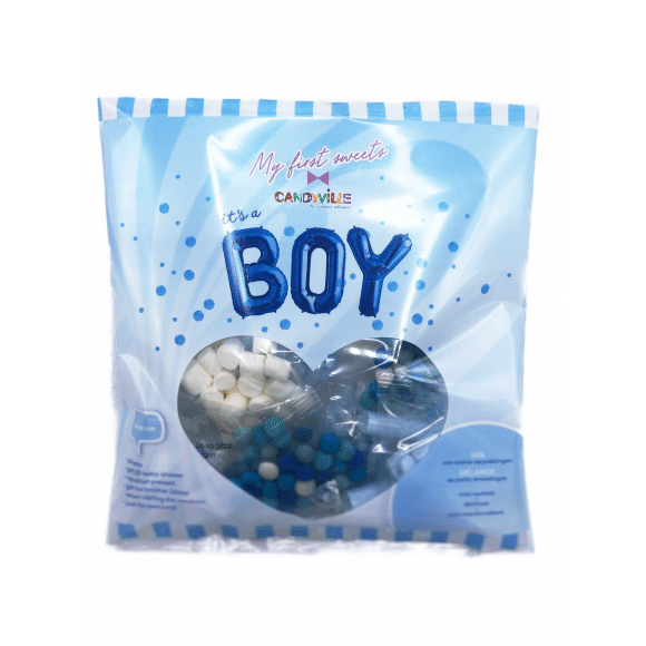 CANDYVILLE Snoep "It's A Boy" Blauw Mini Maxi Bag 160g Assortiment 19 Stuks Blauw