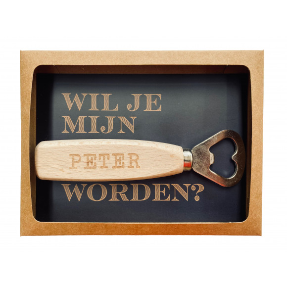 AVA selection Flessenopener Hout "Wil Jij Mijn Peter Worden?"