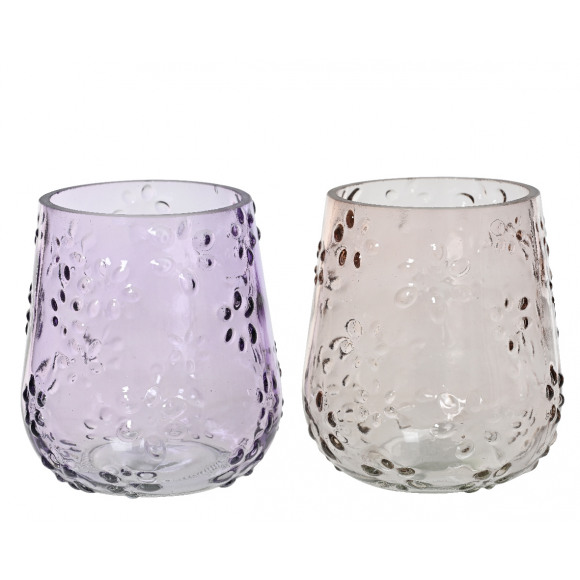 AVA selection Theelichthouder Met Bloemenreliëf Glas H 10,5cm Ø 10cm 1 Van De 2 