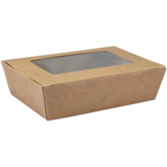 AVA selection Box Repas Avec Fenêtre 400ml 15x10x4,5cm Kraft + Coating PE 50 Pièces