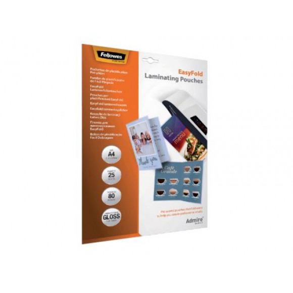 FELLOWES Lamineerhoezen Easyfold A4 80µ Glanzend 25 Stuks