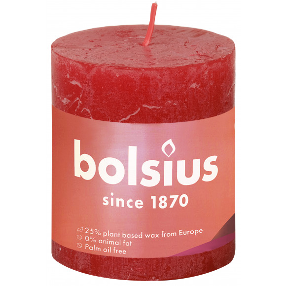 BOLSIUS Bougie Cylindre Rustique Delicate Red H 8cm Ø 6,8cm 35h Rouge
