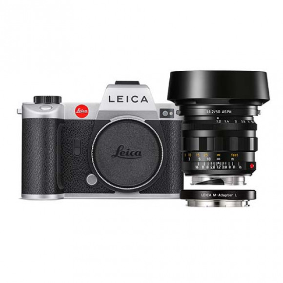 Leica 10618 SL2 Body Silver + Leica 11686 Noctilux-M 50mm F/1.2 ASPH. black paint finish + Leica 18765 M-Adapter-L zilver