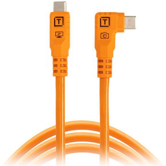 TetherTools TetherPro Optima 10G USB-C 10&apos; (3m) Straight to Right, High-Visibility Orange
