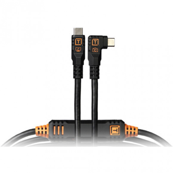 TetherTools TetherPro Optima 10G USB-C 15&apos; (4.6m) Straight to Right, Non-Reflective Black