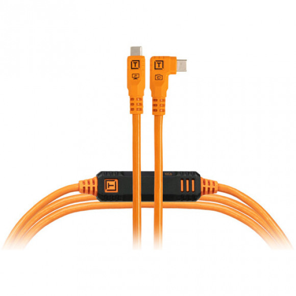 TetherTools TetherPro Optima 10G USB-C 15&apos; (4.6m) Straight to Right, High-Visibility Orange