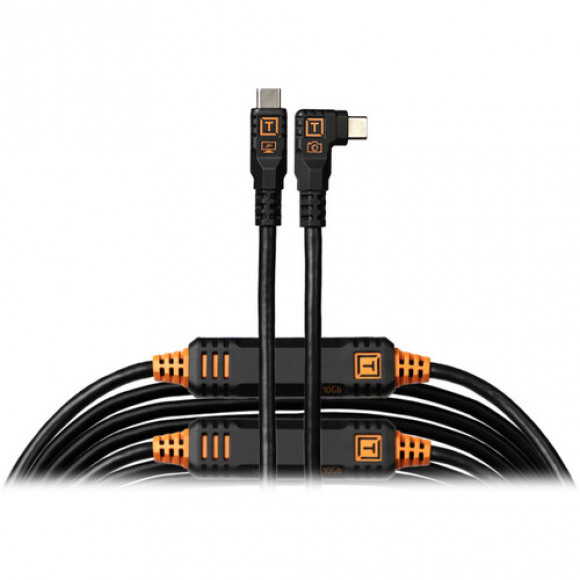 TetherTools TetherPro Optima 10G USB-C 31&apos; (9.4m) Straight to Right, Non-Reflective Black