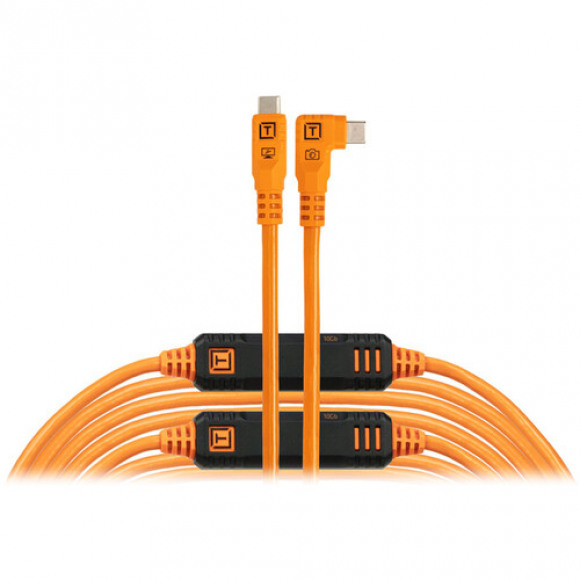 TetherTools TetherPro Optima 10G USB-C 31&apos; (9.4m) Straight to Right, High-Visibility Orange