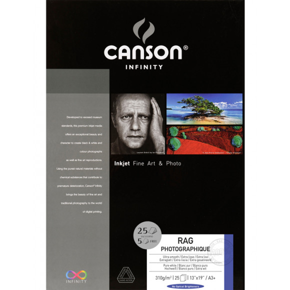 CANSON  RAG PHOTOGRAPHIQUE 310g A3+ 25 vel