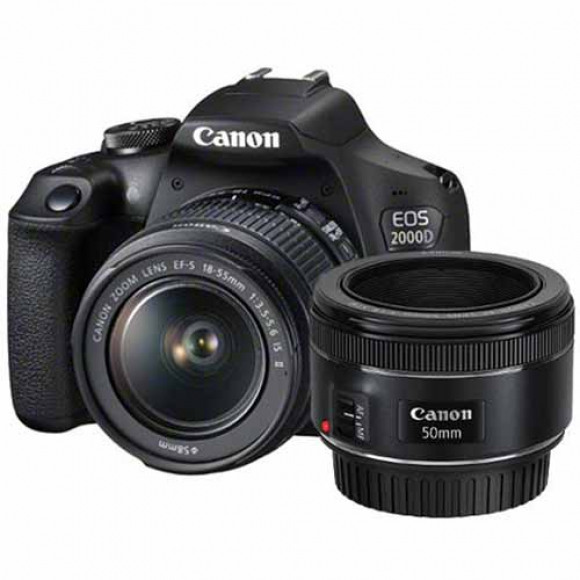 Canon EOS 2000D Body + 18-55mm + 50mm - Zwart