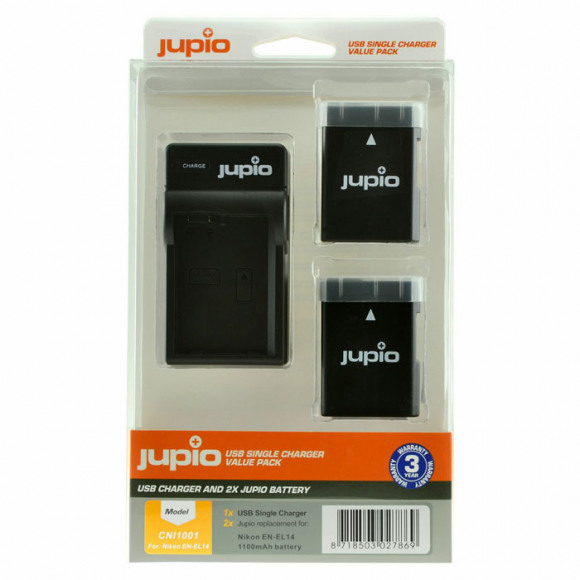 JUPIO  Kit 2x EN-EL14/EN-EL14A 1100mAh Nikon + USB Charger