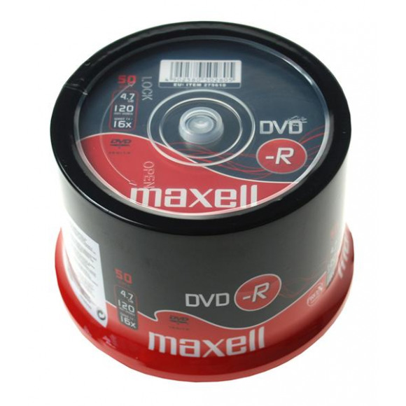 Maxell DVD-R. Standaardcapaciteit: 4,7 GB, Soort: DVD-R, Diameter optische disk: 120 mm. Type verpakking: Spindel. DVD schrijfsnelheid: 16x