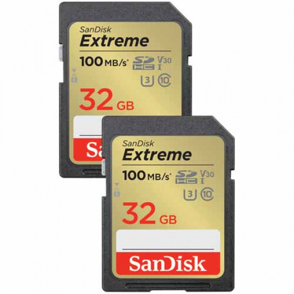 SanDisk Extreme 32 GB SDHC geheugenkaart 100MB/s 60MB/s UHS-I U3 V30 (2-pack)