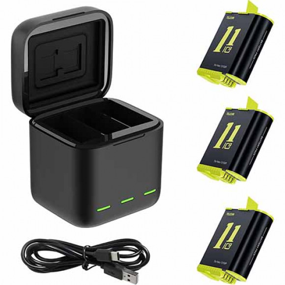 Telesin Oplaadbox met 3x Batterijen voor GoPro 9 / 10 & 11