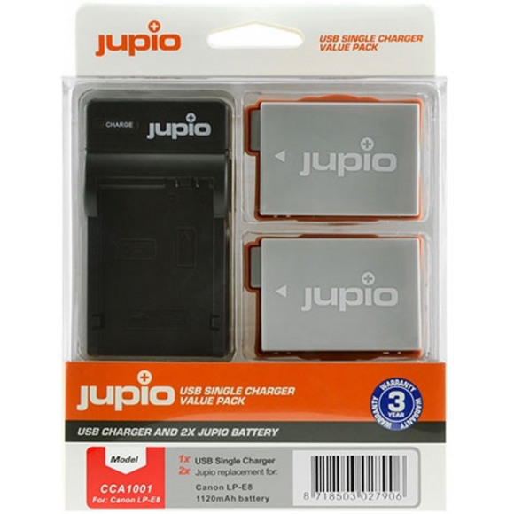 JUPIO  Kit 2x LP-E8 1120mAh Canon + USB Single Charger