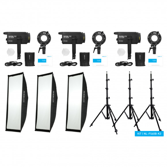 Nanlite Continulamp Led FS 60B Bi-color Tripple Kit (met lampstatief en softbox)