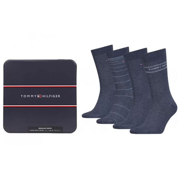 Tommy Hilfiger Men Sock 4p Tin Giftbox | Blauw | Maat: 39/42