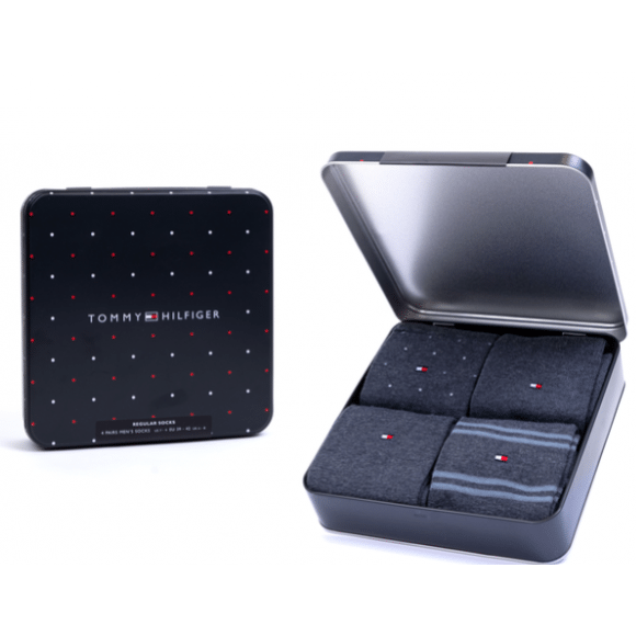 Tommy Hilfiger Men Sock 4p Tin Giftbox | Blauw | Maat: 39/42