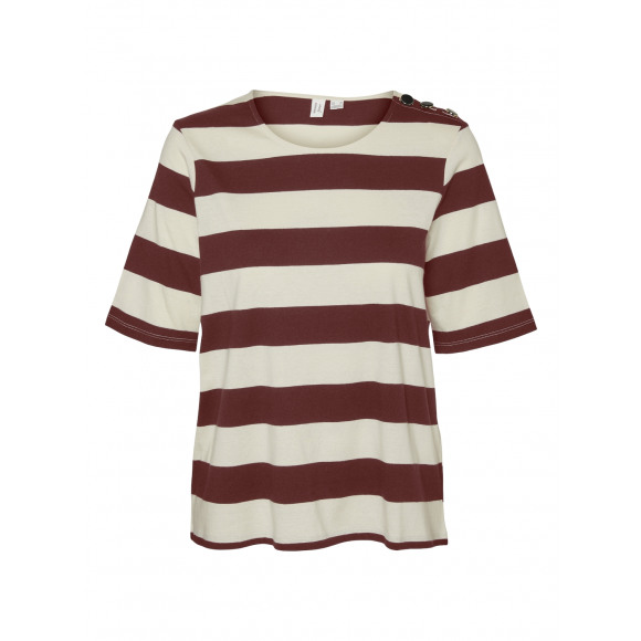 Vero Moda Vmmilla S/s T-Shirt Fired Brick Stripes Birch BORDEAU M