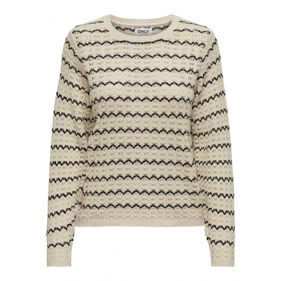 Only Onlasa Ls Structure O-Neck Birch Stripe Black BEIGE S