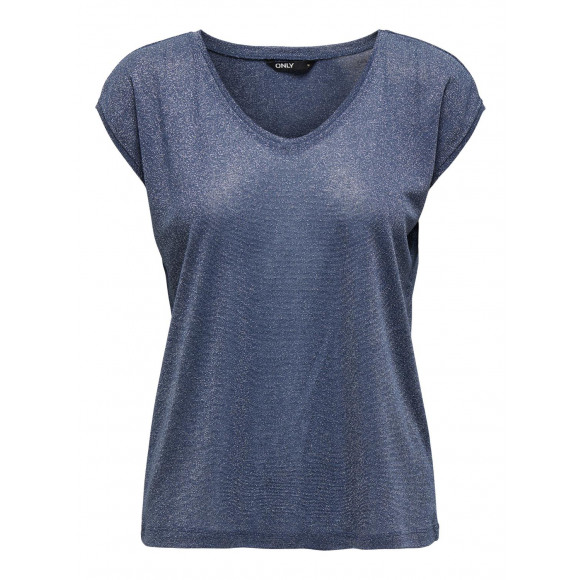 Only Onlsilvery S/s V-Neck Lurex Top Vintage Indigo BLAUW XS