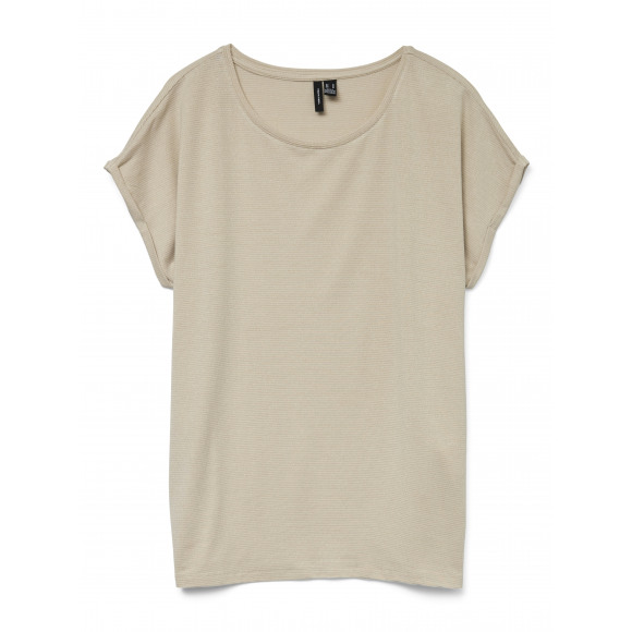 Vero Moda Vmlava Plain Ss Top Stripe Dark Oatmeal /Gold BEIGE L