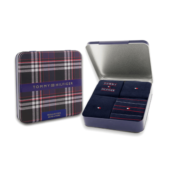 Th Men Sock 4p Giftbox Tommy Stripe Navy | Blauw | Maat: 39/42