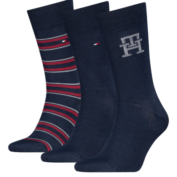 Th Men Socks 3p Giftbox Monogram Stripe | Blauw | Maat: 39/42